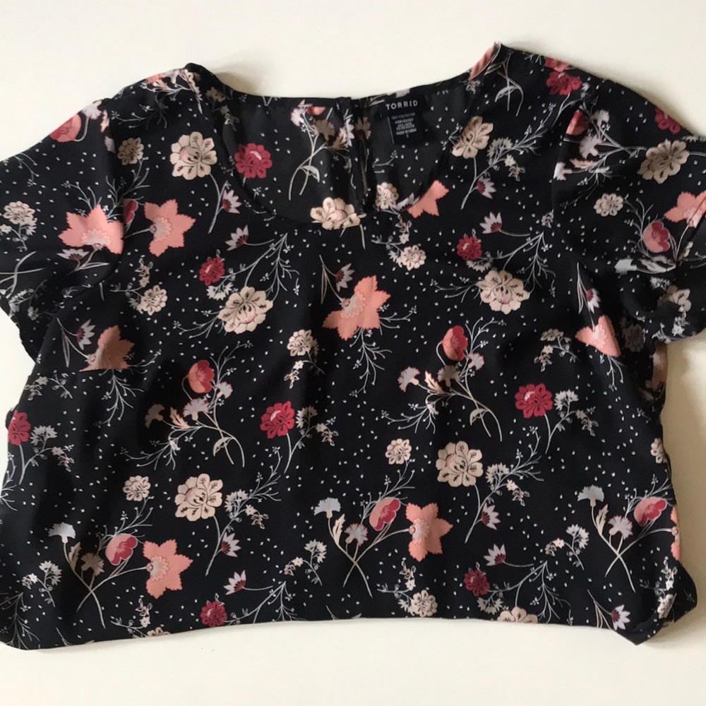 Torrid- Navy blue-Pink floral blouse- 1